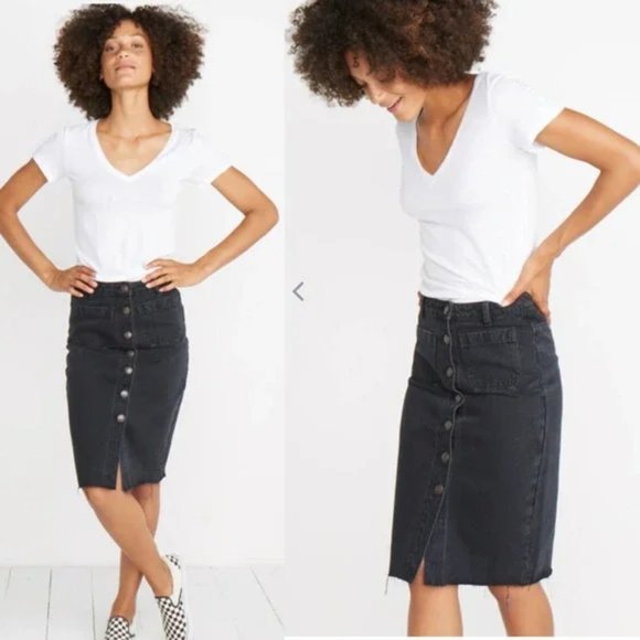 Marine Layer Dresses & Skirts - Marine Layer Sz 27 Blake High Waist Button Down Raw Hem Midi Jean Skirt